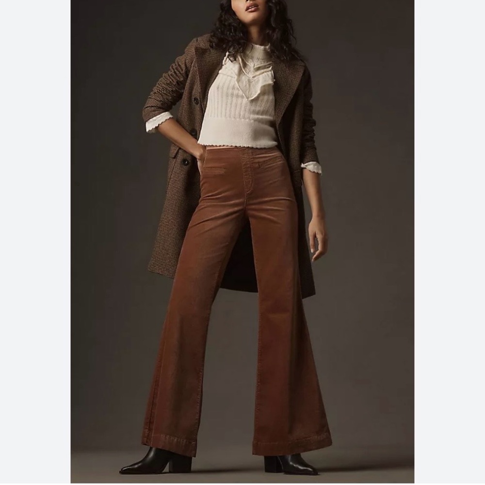PILCRO Velvet Pull-On Mid-Rise Retro Flare Jeans size 26 in Brown - Picture 1 of 6